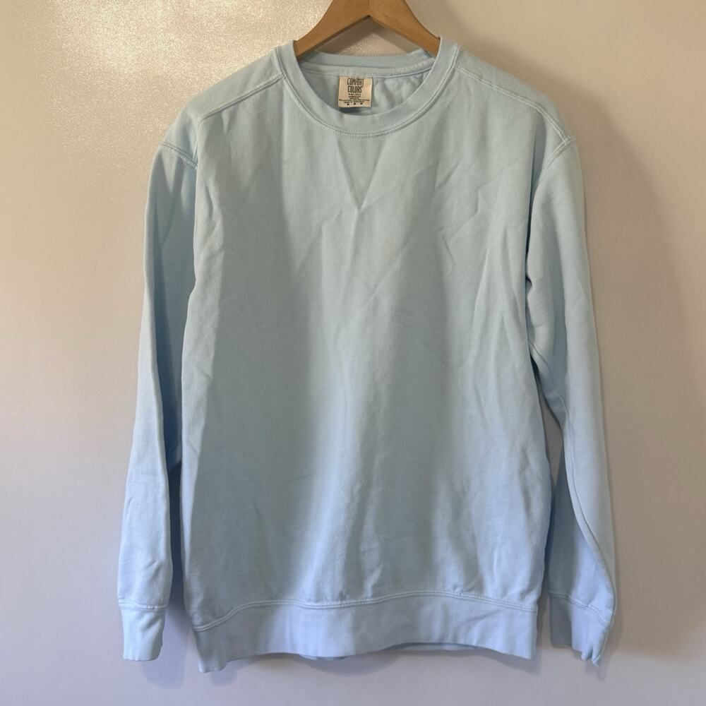 Comfort Colors Blue “Glad You Exist” Graphic Crewneck Sweatshirt Affirmation M
